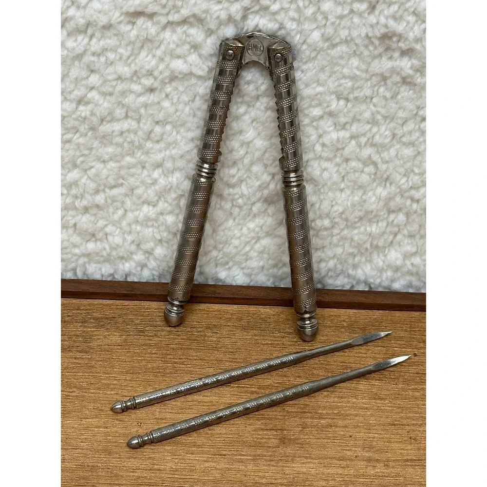 H.M.Q. Nutcracker Set Silver Textured Metal 3 Piece Vintage Kitchen Tools